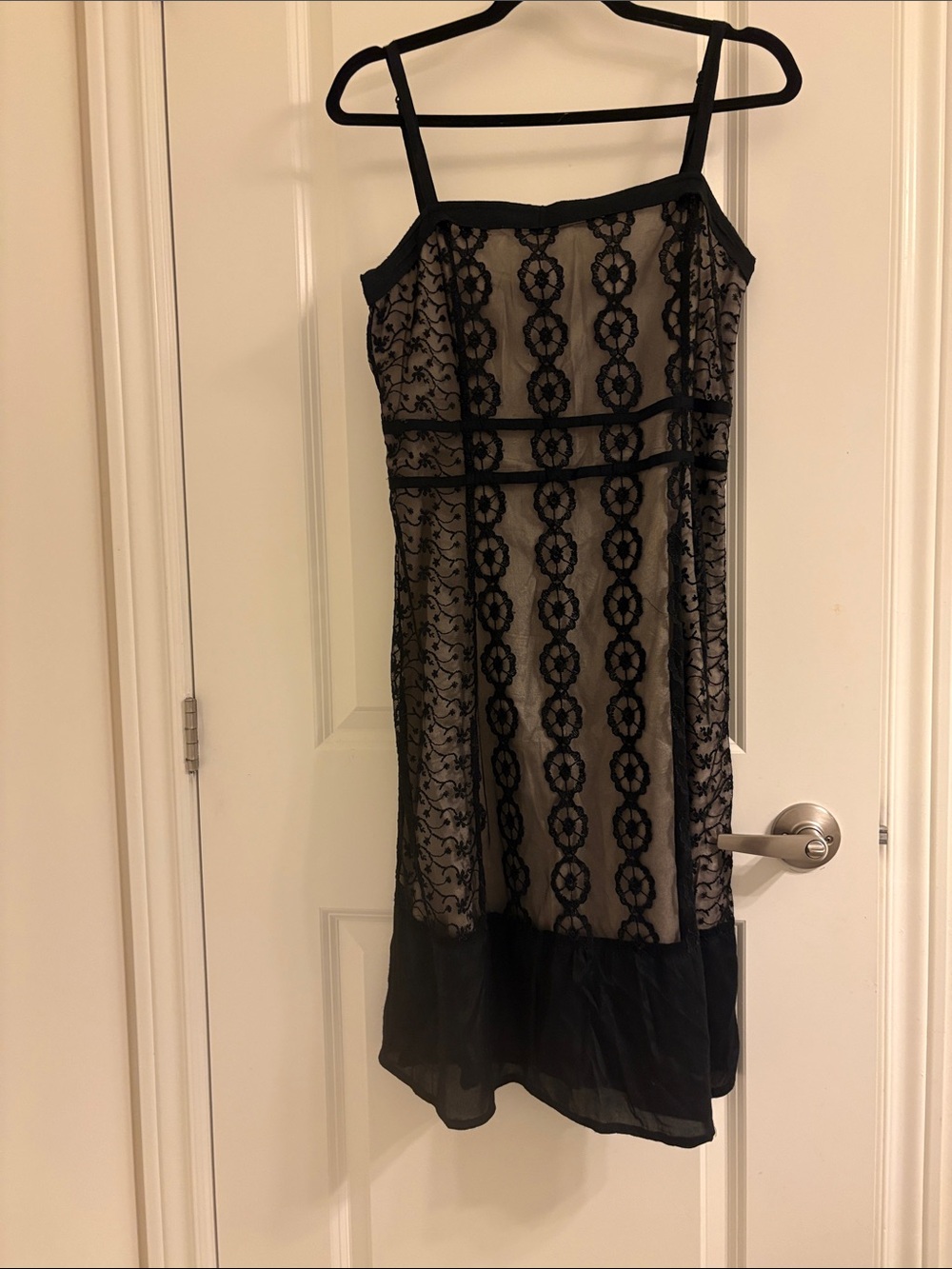 Black Lace Slip Dress with Sheer Overlay